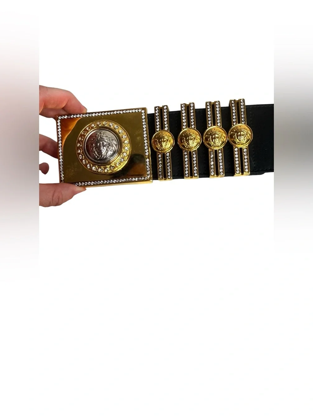 Gianni Versace Black Leather Medusa Belt Gold Medallion Buckle EU 34